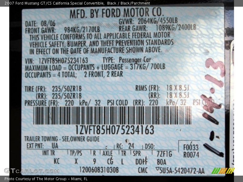 Black / Black/Parchment 2007 Ford Mustang GT/CS California Special Convertible