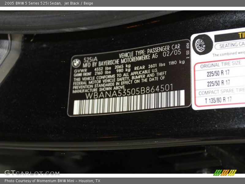 Jet Black / Beige 2005 BMW 5 Series 525i Sedan