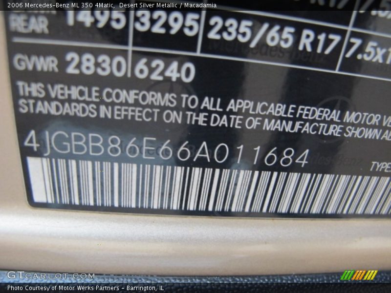 Desert Silver Metallic / Macadamia 2006 Mercedes-Benz ML 350 4Matic