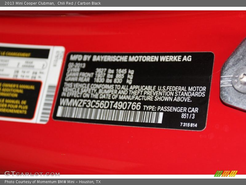 Chili Red / Carbon Black 2013 Mini Cooper Clubman