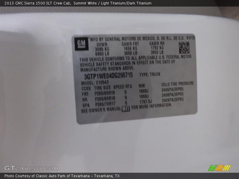 Summit White / Light Titanium/Dark Titanium 2013 GMC Sierra 1500 SLT Crew Cab