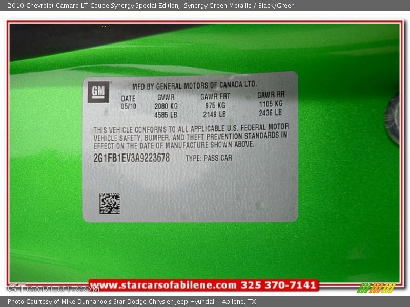 Synergy Green Metallic / Black/Green 2010 Chevrolet Camaro LT Coupe Synergy Special Edition