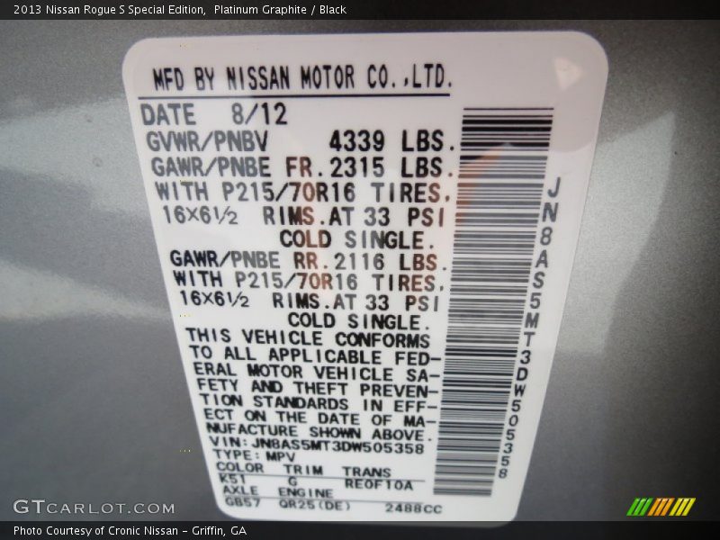 Platinum Graphite / Black 2013 Nissan Rogue S Special Edition
