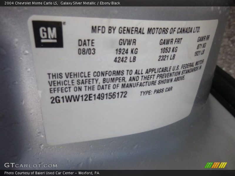 Galaxy Silver Metallic / Ebony Black 2004 Chevrolet Monte Carlo LS