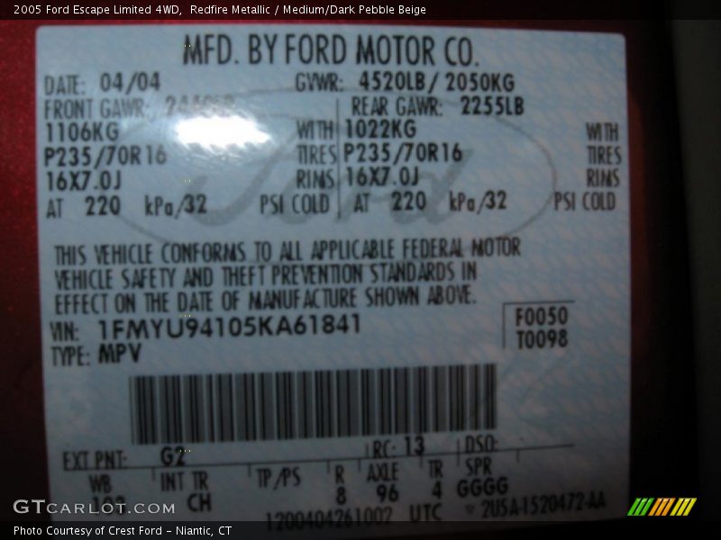 Redfire Metallic / Medium/Dark Pebble Beige 2005 Ford Escape Limited 4WD