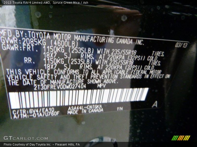 2013 RAV4 Limited AWD Spruce Green Mica Color Code 6V4