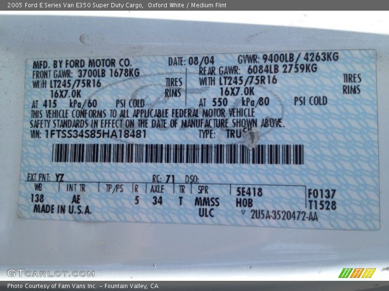 Oxford White / Medium Flint 2005 Ford E Series Van E350 Super Duty Cargo