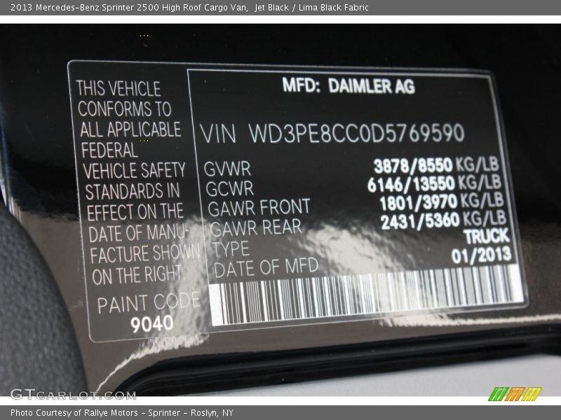 Jet Black / Lima Black Fabric 2013 Mercedes-Benz Sprinter 2500 High Roof Cargo Van
