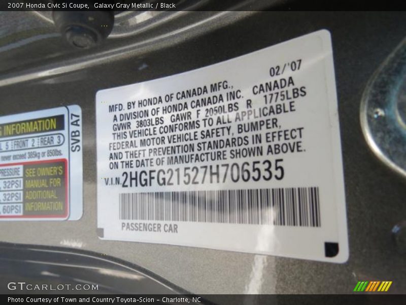 Galaxy Gray Metallic / Black 2007 Honda Civic Si Coupe