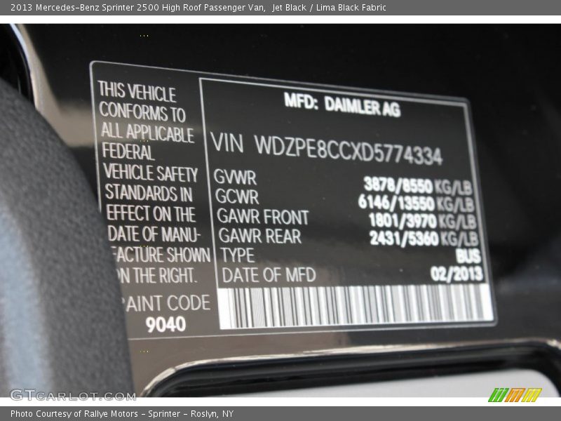 Jet Black / Lima Black Fabric 2013 Mercedes-Benz Sprinter 2500 High Roof Passenger Van