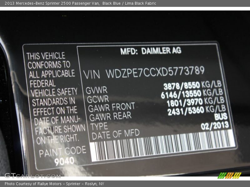 Black Blue / Lima Black Fabric 2013 Mercedes-Benz Sprinter 2500 Passenger Van