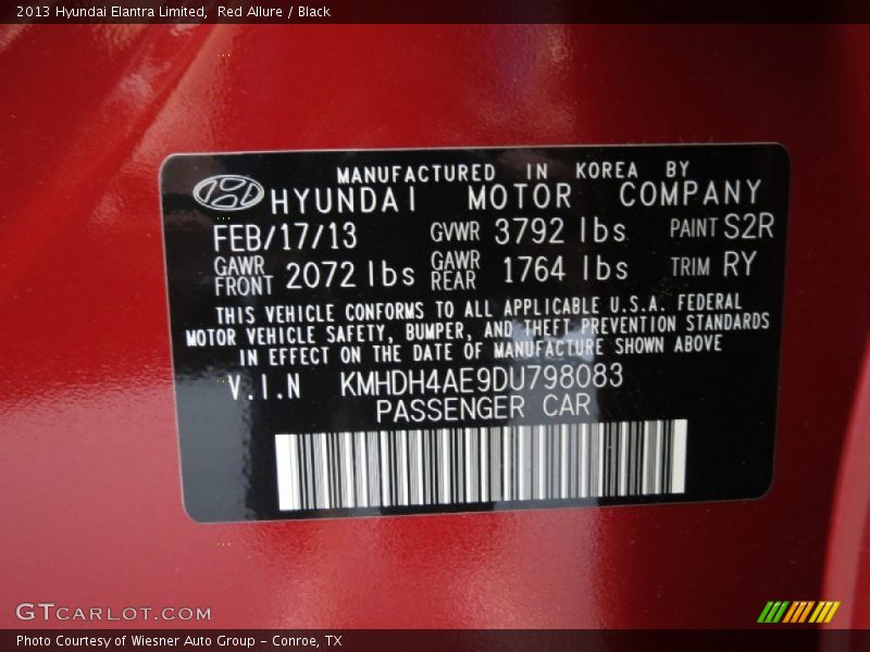 Red Allure / Black 2013 Hyundai Elantra Limited