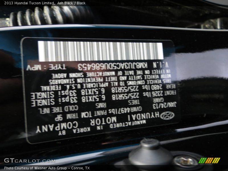 Ash Black / Black 2013 Hyundai Tucson Limited