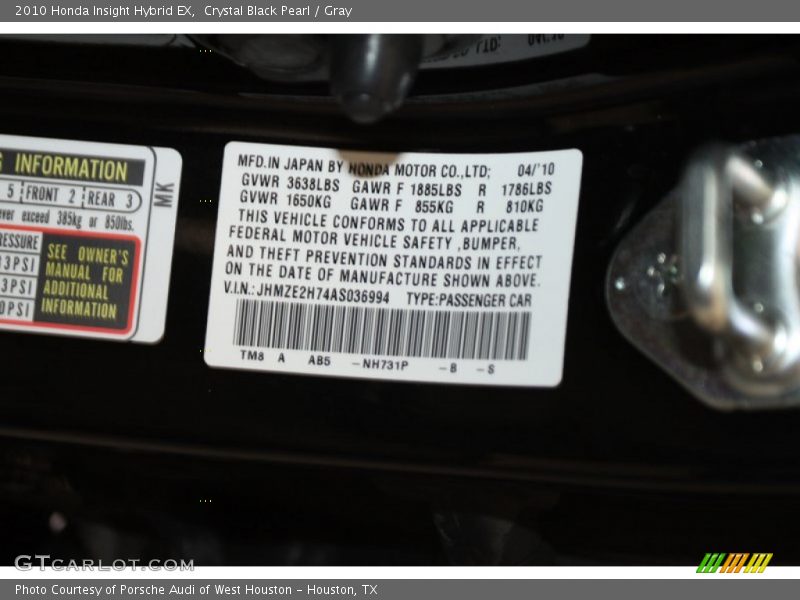 Crystal Black Pearl / Gray 2010 Honda Insight Hybrid EX