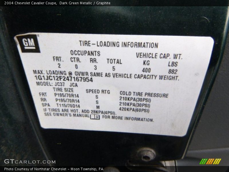 Dark Green Metallic / Graphite 2004 Chevrolet Cavalier Coupe
