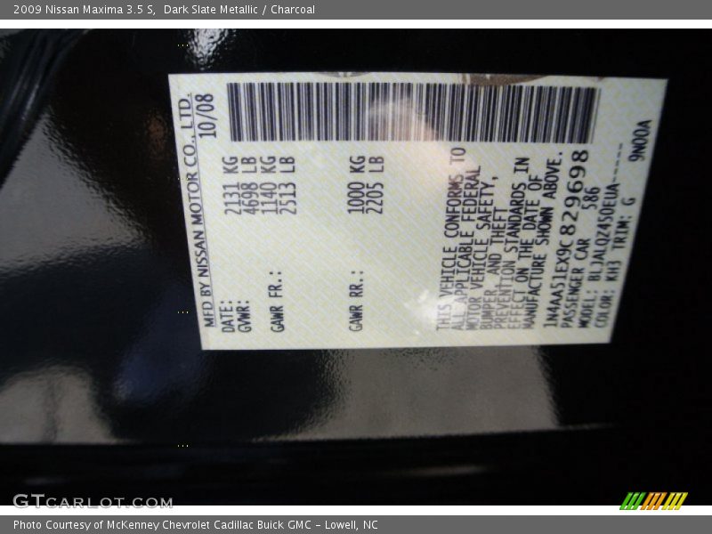 Dark Slate Metallic / Charcoal 2009 Nissan Maxima 3.5 S