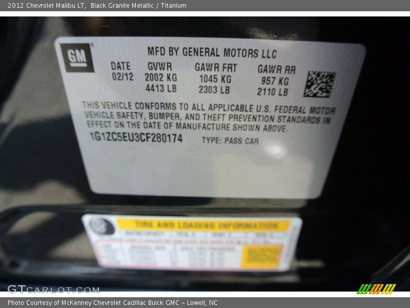 Black Granite Metallic / Titanium 2012 Chevrolet Malibu LT