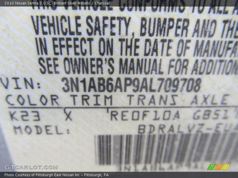 Brilliant Silver Metallic / Charcoal 2010 Nissan Sentra 2.0 SL