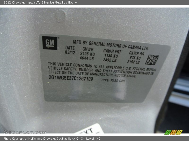 Silver Ice Metallic / Ebony 2012 Chevrolet Impala LT
