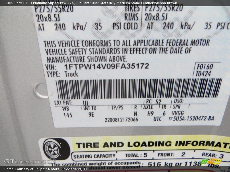 Brilliant Silver Metallic / Medium Stone Leather/Sienna Brown 2009 Ford F150 Platinum SuperCrew 4x4