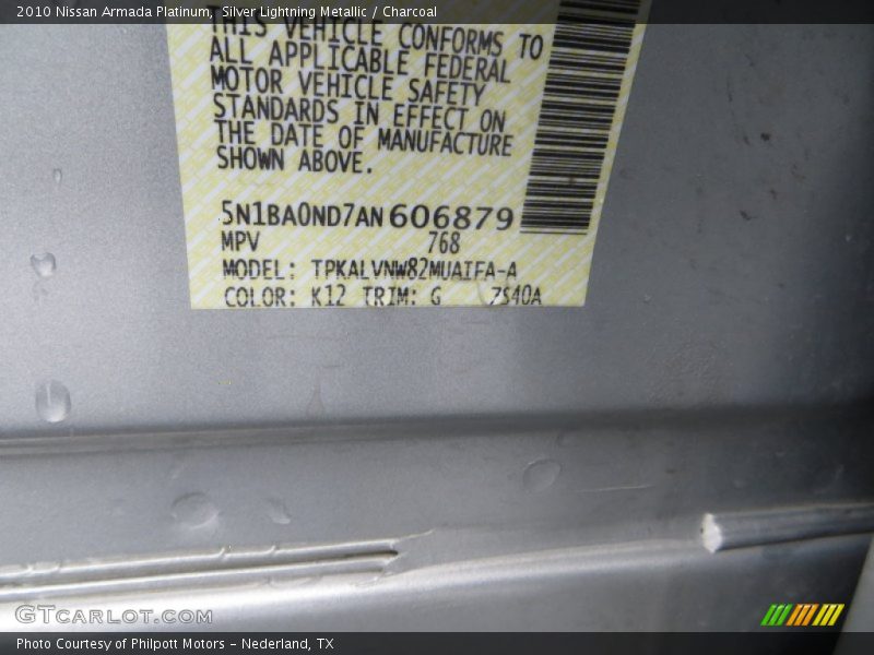 Silver Lightning Metallic / Charcoal 2010 Nissan Armada Platinum