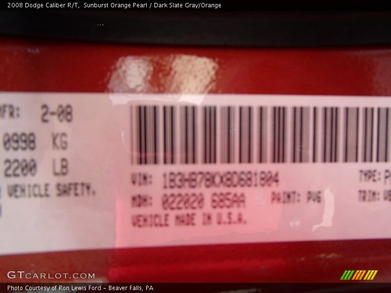 Sunburst Orange Pearl / Dark Slate Gray/Orange 2008 Dodge Caliber R/T