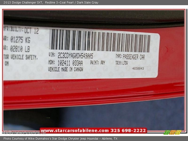 Redline 3-Coat Pearl / Dark Slate Gray 2013 Dodge Challenger SXT