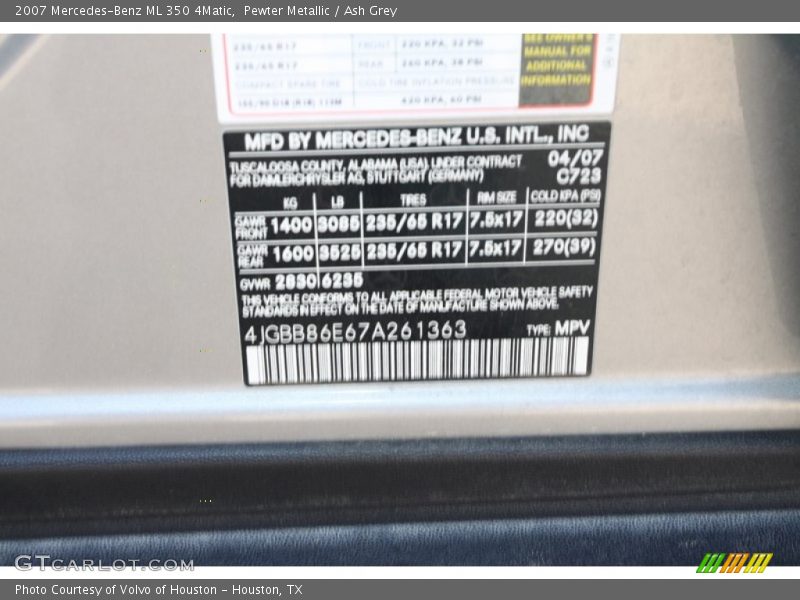 Pewter Metallic / Ash Grey 2007 Mercedes-Benz ML 350 4Matic
