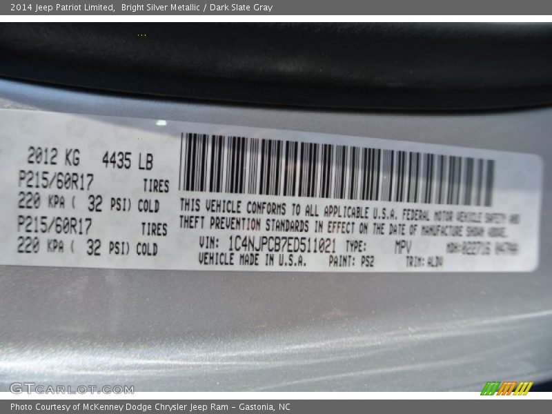 Bright Silver Metallic / Dark Slate Gray 2014 Jeep Patriot Limited