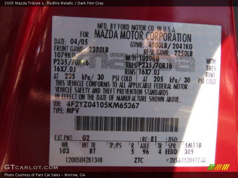 Redfire Metallic / Dark Flint Gray 2005 Mazda Tribute s