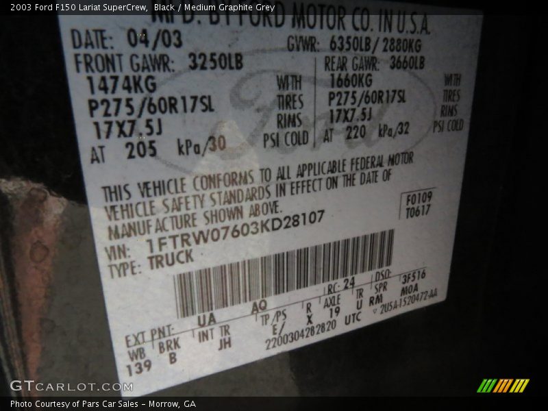 Black / Medium Graphite Grey 2003 Ford F150 Lariat SuperCrew