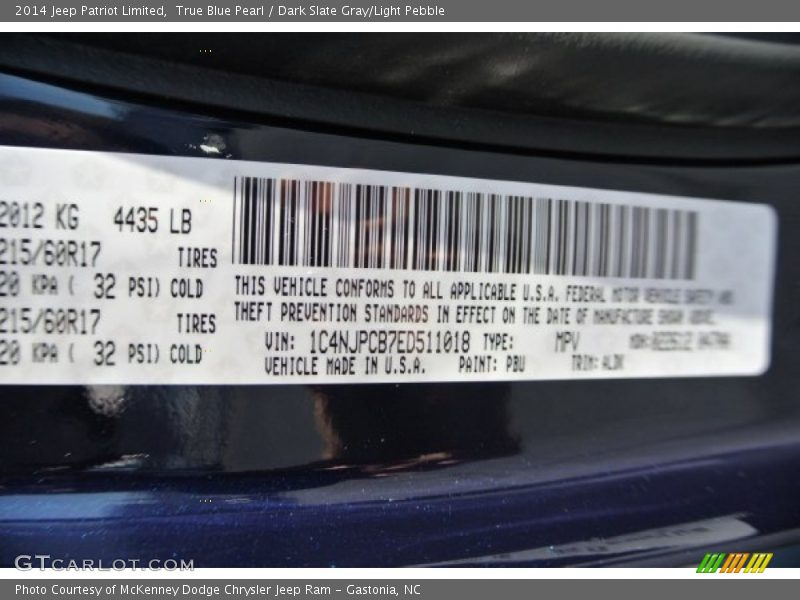 True Blue Pearl / Dark Slate Gray/Light Pebble 2014 Jeep Patriot Limited