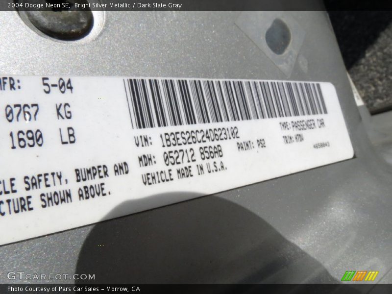 Bright Silver Metallic / Dark Slate Gray 2004 Dodge Neon SE