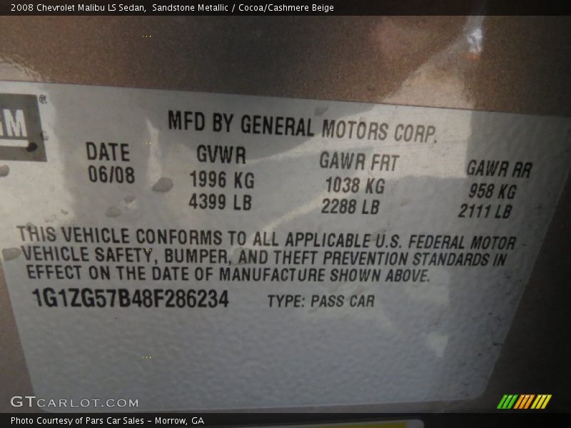 Sandstone Metallic / Cocoa/Cashmere Beige 2008 Chevrolet Malibu LS Sedan