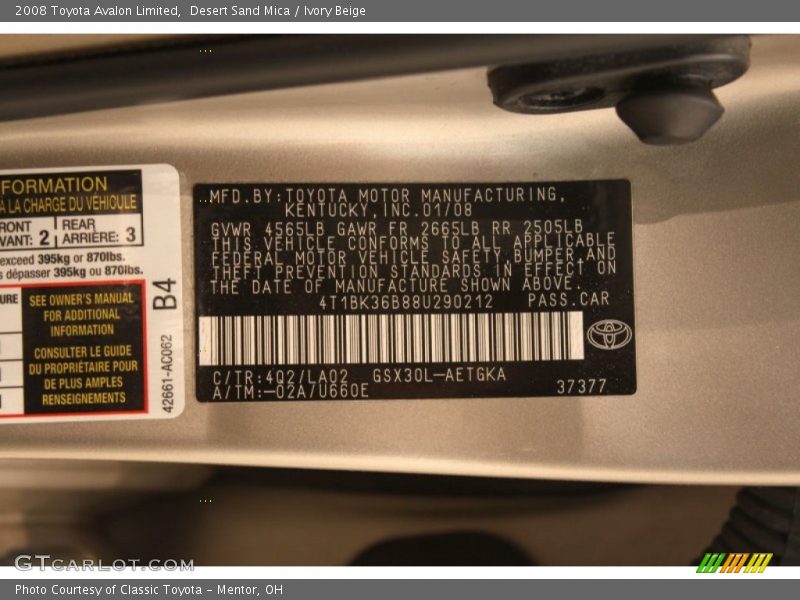 Desert Sand Mica / Ivory Beige 2008 Toyota Avalon Limited