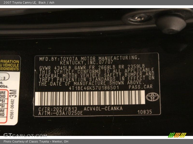 Black / Ash 2007 Toyota Camry LE