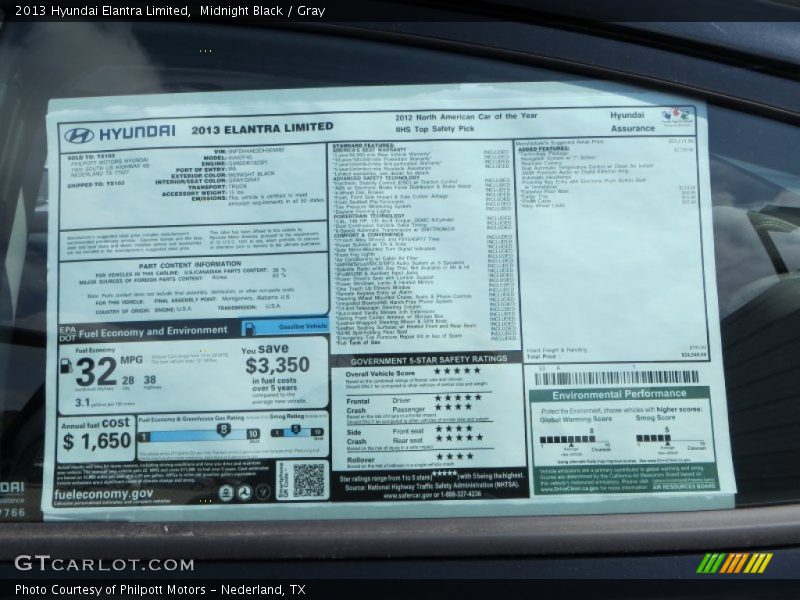 Midnight Black / Gray 2013 Hyundai Elantra Limited