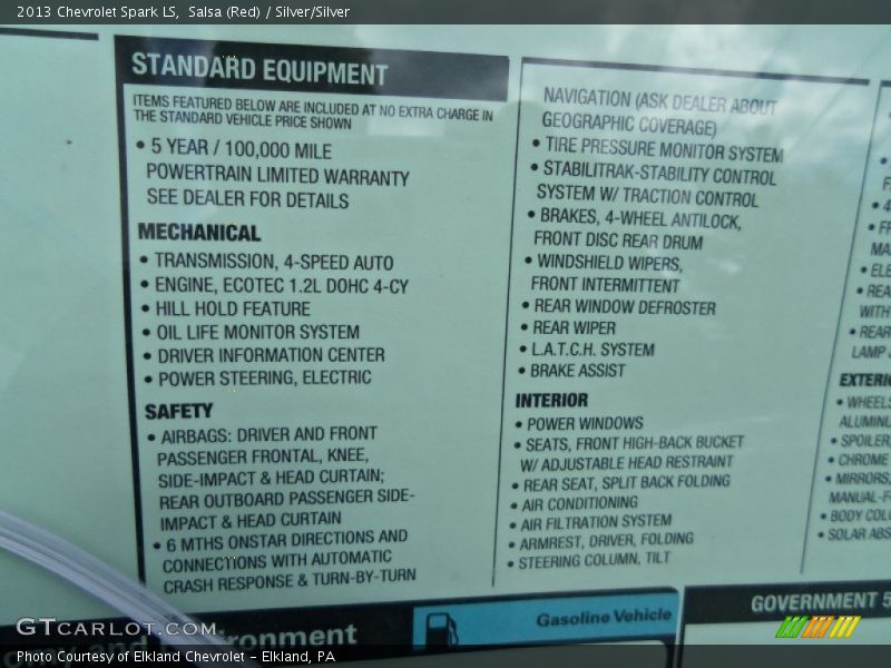 Salsa (Red) / Silver/Silver 2013 Chevrolet Spark LS