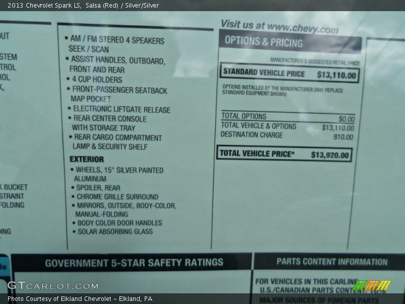 Salsa (Red) / Silver/Silver 2013 Chevrolet Spark LS