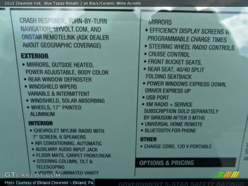 Blue Topaz Metallic / Jet Black/Ceramic White Accents 2013 Chevrolet Volt