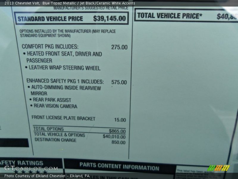 Blue Topaz Metallic / Jet Black/Ceramic White Accents 2013 Chevrolet Volt