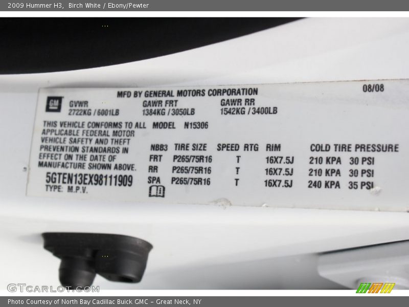 Birch White / Ebony/Pewter 2009 Hummer H3