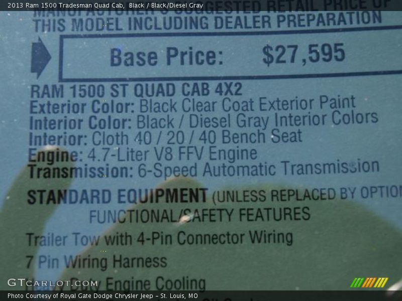 Black / Black/Diesel Gray 2013 Ram 1500 Tradesman Quad Cab