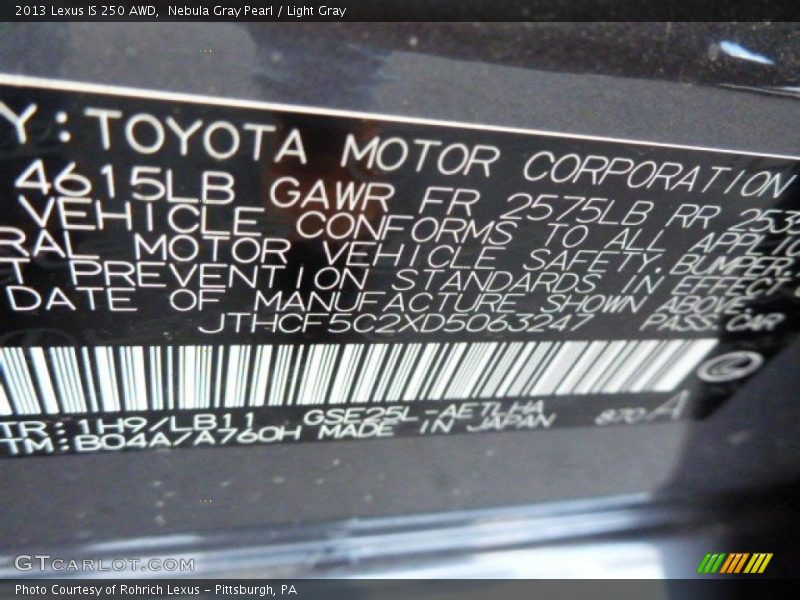 Nebula Gray Pearl / Light Gray 2013 Lexus IS 250 AWD