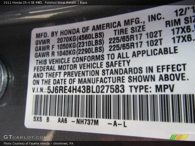 Polished Metal Metallic / Black 2011 Honda CR-V SE 4WD