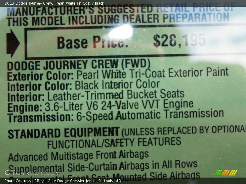 Pearl White Tri Coat / Black 2013 Dodge Journey Crew