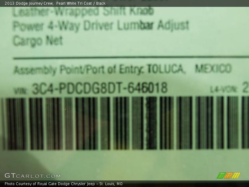 Pearl White Tri Coat / Black 2013 Dodge Journey Crew