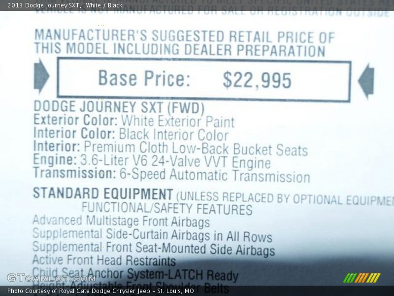 White / Black 2013 Dodge Journey SXT
