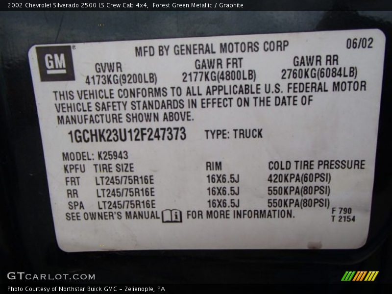 Forest Green Metallic / Graphite 2002 Chevrolet Silverado 2500 LS Crew Cab 4x4