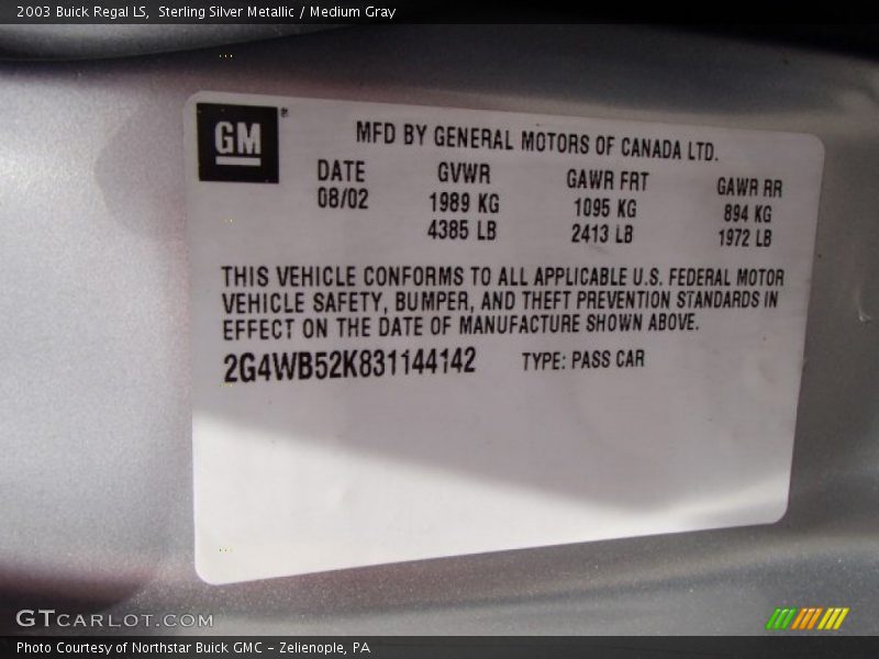Sterling Silver Metallic / Medium Gray 2003 Buick Regal LS